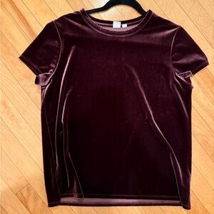 GAP Velvet Short Sleeve Top - Deep Burgundy